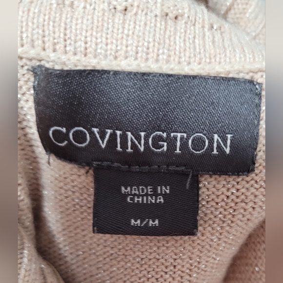 Covington Light Beige with Silver Long Sleeve Cowl Neck Sweater Medium - Picture 3 of 8